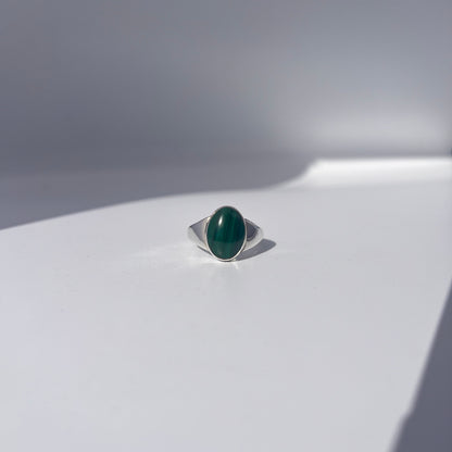 Natural Malachite Signet Ring, 925 sterling silver, handmade signet ring